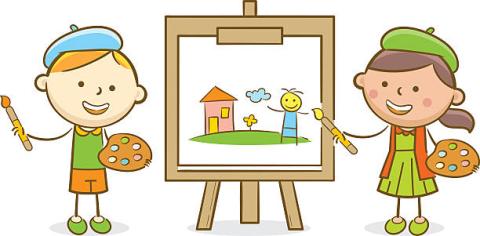 Kids painting on canvas