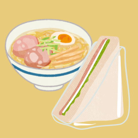 Ramen bowl and sandwich