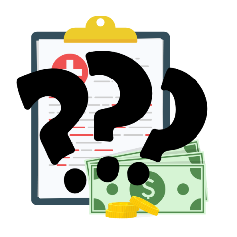 Question marks clipboard money