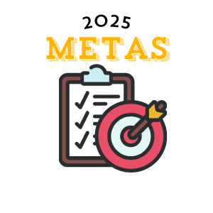 2025 Metas / Goals. Clipboard and target.