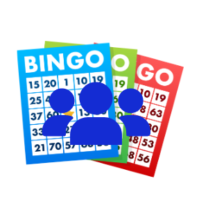 Bingo cards with image of three people over them. 