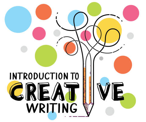 Introduction to Creative Writing - Pencil with colorful circles coming from it.