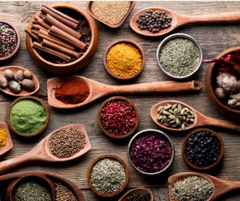 Adult Take & Make: Spice Club. Various spices are shown that are used for cooking.