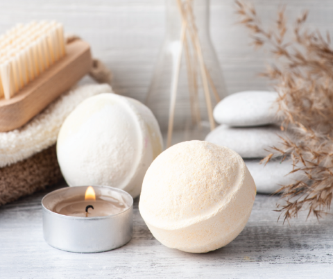 Tranquil spa image with bath bombs