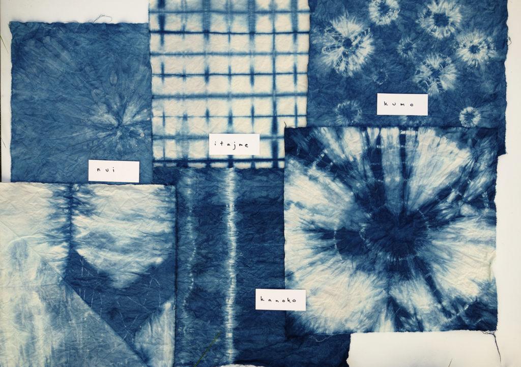 Different Variations of Indigo Colored Shibori Style Tie Dye