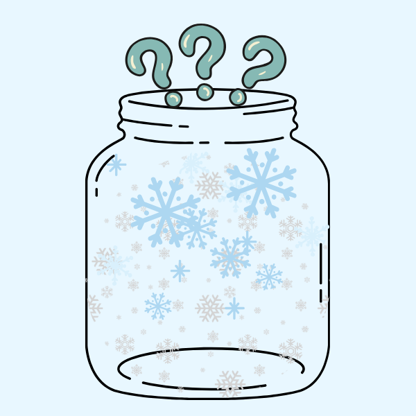 Snowflakes in a jar with question marks