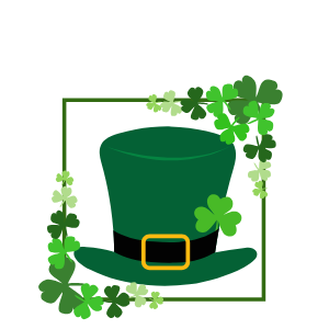 Green hat decorated with shamrocks