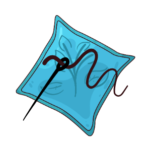 Pillow, needle and thread. 