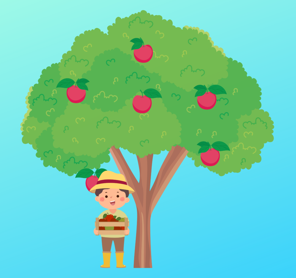 Farmer standing by an apple tree