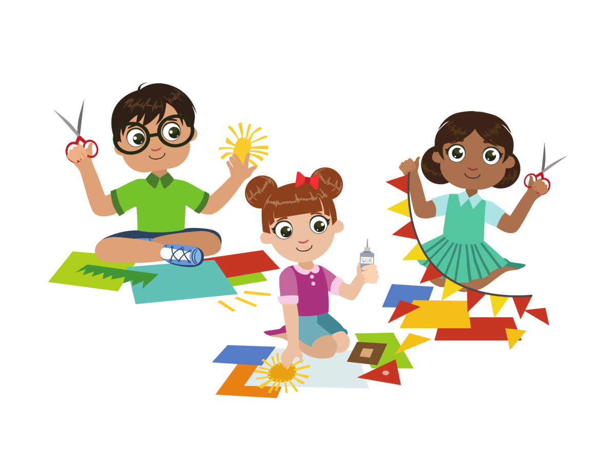 Group of kids working on different craft projects