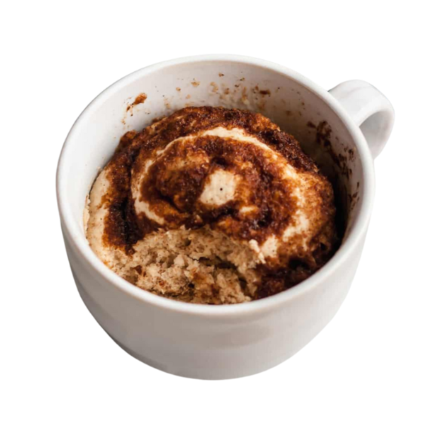 White Mug with cinnamon roll baked in it 