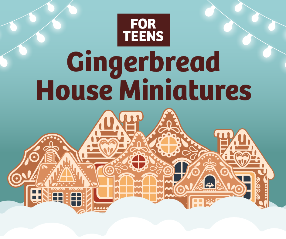 Gingerbread House Miniatures for Teens. Picture of gingerbread house in snow.